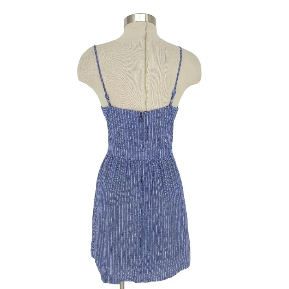 GB Fit Flare Dress Blue Stripe Sleeveless Cutout Button Zip Back Beach Sundress - Picture 4 of 8
